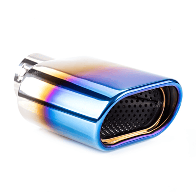 AMIO Universal Auspuffdämpfer Spitze Edelstahl Kupplungsstück (122 x 68 mm) Chromblau
