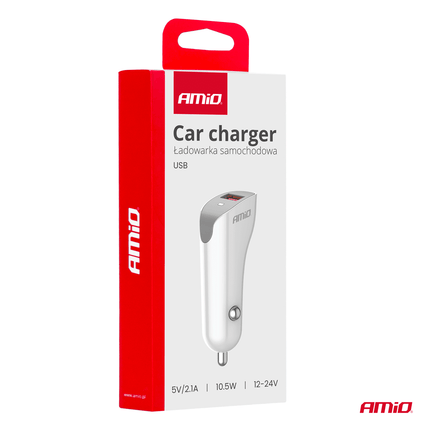 AMiO AMiO USB - A Autolader Telefoon 2.1A 12/24V Wit AMiO 2