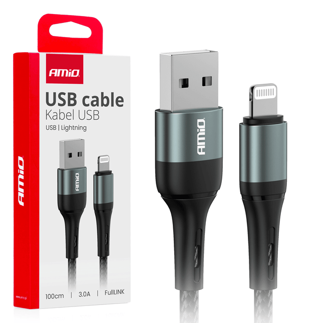 AMiO USB - A naar Lightning Kabel 3A 100cm FullLINK - Hoogwaardige Snellader Oplaadkabel Snoer - VCTparts.nl