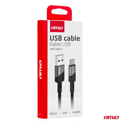 AMiO USB - A naar USB - C Kabel 3A 200cm FullLINK Premium - Hoogwaardige Snellader Oplaadkabel Snoer - VCTparts.nl
