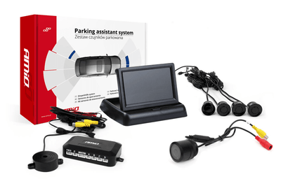 AMIO vollständig Parksensor Parkhilfesystem LED mit 4 Sensoren Kamera Bildschirm und Beeper gebaut -schwarz
