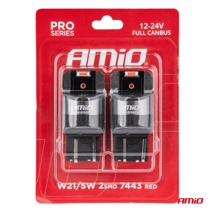 AMiO AMiO WY21W LED 12V - 24V 2x1860 SMD Rood Canbus [Remlicht - Interieurverlichting] (2 stuks) AMiO 2