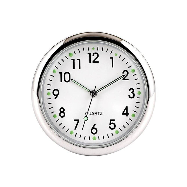 Analoog Mini Dashboard Auto Klokje Zelfklevend - Wit Chrome - VCTparts.nl