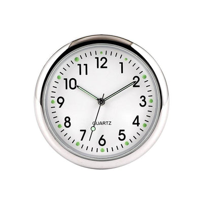 Analoge Mini -Armaturenbrettauto -Uhr Selbstadhäsiv - Weiß Chrom
