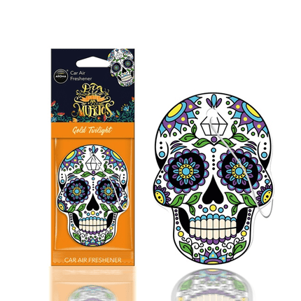 AROMA CAR AROMA CAR AROMA Dia de los Muertos Auto Luchtverfrisser Stoere Schedel - Gold Tattoo AMiO 1