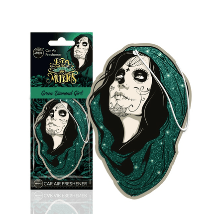AROMA CAR AROMA CAR AROMA Dia de los Muertos Auto Luchtverfrisser Stoere Schedel - Green Diamond Girl AMiO 1