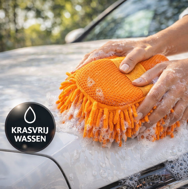 Auto Microvezel Spons - Autospons met Vuilfilter voor Streeploos Wassen en Reinigen - Oranje - VCTparts.nl