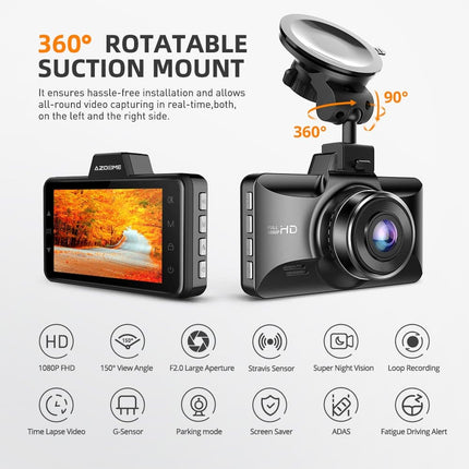 AZDome AZDome Dashcam M01 FullHD met Scherm Auto Video Recorder Zwart NORGOS 2