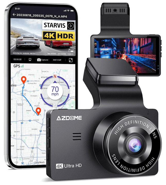 AZDome AZDome Dashcam M63 Lite True 4K Wifi Auto Video Recorder + Continue Voeding Zwart Combideal 2