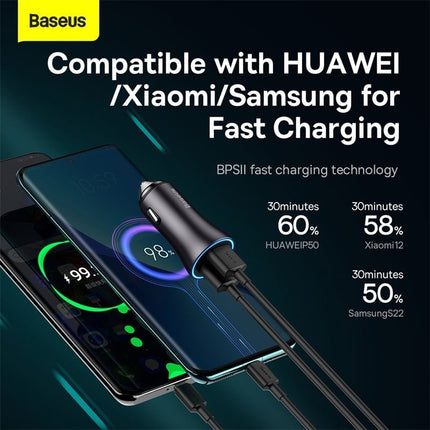 Baseus Baseus Autolader Oplader USB - C & USB 3x Snellader - Grey 65W [Triple Fast Car Charger] Hurtel 4