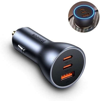 Baseus Baseus Autolader Oplader USB - C & USB 3x Snellader - Grey 65W [Triple Fast Car Charger] Hurtel 1