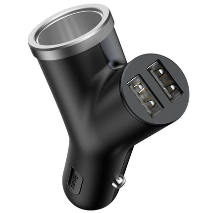 Baseus Y Type Autolader 2x USB 1x Sigarettenaansteker Splitter Zwart - VCTparts.nl