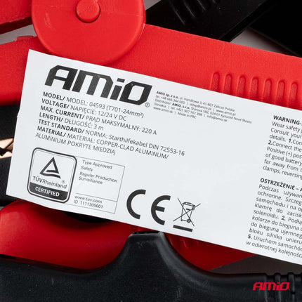 AMiO Booster Cables 220A 3m TÜV – Professionele Startkabels voor 12V Benzine Voertuigen AMiO 9