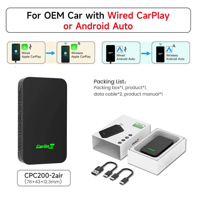 Carlinkit Carlinkit Dongle 5.0 Wireless Draadloos USB Adapter voor CarPlay & Android Auto Converteren INNPRO 2