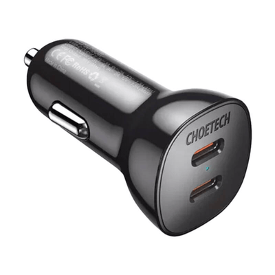 Choetech Car Ladegerät 2x USBC 40W PD 3.0 12/24 V Schwarz