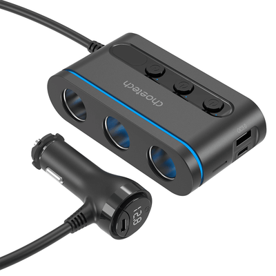 Choetech TC0021 Auto-Ladegerät mit 2 USB-C-Anschlüssen 1 USB-A Poort und 3 Zigaretten-Feuerzeuge Schwarz