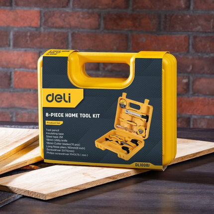 Deli 8 - delige Tools Huishoudelijke Gereedschapset Koffer (EDL1008J ) Geel [Gereedschap - Deli] - VCTparts.nl