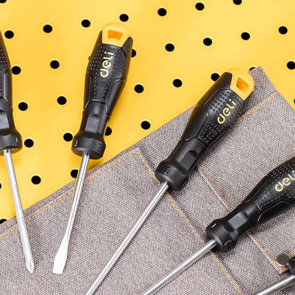 Deli Schroevendraaierset 6 - delig met Magneet [Gereedschap - Tools EDL620006] (Zwart en Geel) - VCTparts.nl