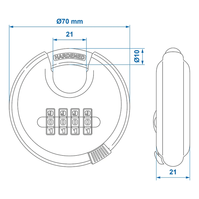 Discusslot 70mm met Cijfercombinatie Hangslot Rond Gehard Staal Cijferslot - VCTparts.nl