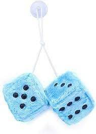 Dobbelstenen Spiegel Hanger Lichtblauw - Set van 2 Retro Auto Dobbelstenen Pluche Binnenspiegel Decoratie met Zuignap - VCTparts.nl