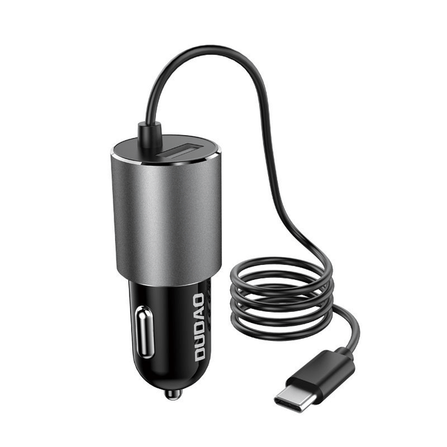 Dudao Autolader Oplader USB - C & USB - A Snellader - 3.4A (1m) Grijs [Triple Fast Car Charger] - VCTparts.nl