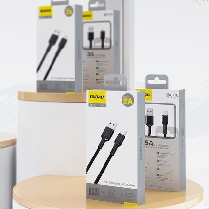 Dudao L9T 5A USB - A naar USB - C Kabel 1 Meter Gevlochten Katoen Snellader Zwart voor Smartphones en Tablets - VCTparts.nl