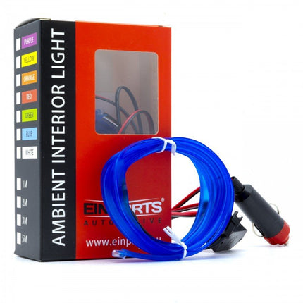 Einparts LED Ambient Interieurverlichting 2m Blauw - Universele 12V Auto Sfeerverlichting 360 Graden Dunne 2mm Strip Compleet Pakket - VCTparts.nl