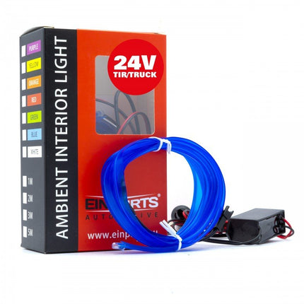 Einparts LED Ambient Interieurverlichting 2m Blauw - Universele 24V Truck Sfeerverlichting 360 Graden Dunne 2mm Strip Compleet Pakket - VCTparts.nl