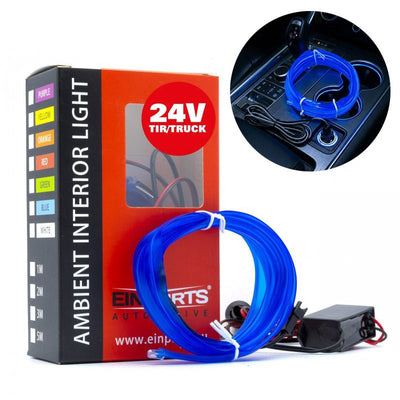 Einparts LED Ambient Interieurverlichting 2m Blauw - Universele 24V Truck Sfeerverlichting 360 Graden Dunne 2mm Strip Compleet Pakket