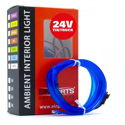 Einparts LED Ambient Interieurverlichting 2m Blauw - Universele 24V Truck Sfeerverlichting 360 Graden Dunne 2mm Strip Compleet Pakket - VCTparts.nl