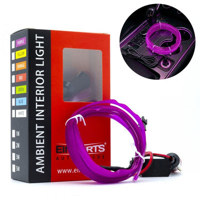 Einparts LED Ambient Interieurverlichting 2m Paars - Universele 12V Auto Sfeerverlichting 360 Graden Dunne 2mm Strip Compleet Pakket