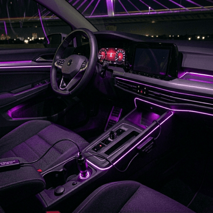 Einparts LED Ambient Interieurverlichting 3m Paars - Universele 12V Auto Sfeerverlichting 360 Graden Dunne 2mm Strip Compleet Pakket - VCTparts.nl