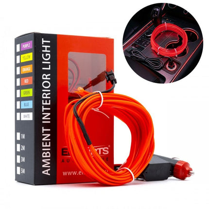 Einparts LED Ambient Interieurverlichting 3m Rood - Universele 12V Auto Sfeerverlichting 360 Graden Dunne 2mm Strip Compleet Pakket - VCTparts.nl