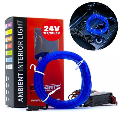 Einparts LED-Ambient-Innenbeleuchtung 5m Blau - Universelle 24V LKW Ambientebeleuchtung 360 Grad Dünner 2mm Streifen Komplettpaket