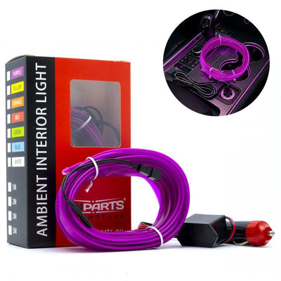 Einparts LED Ambiente Innenraumbeleuchtung 5m Violett - Universelle 12V Auto-Stimmungsbeleuchtung 360 Grad dünner 2mm Streifen Komplettpaket