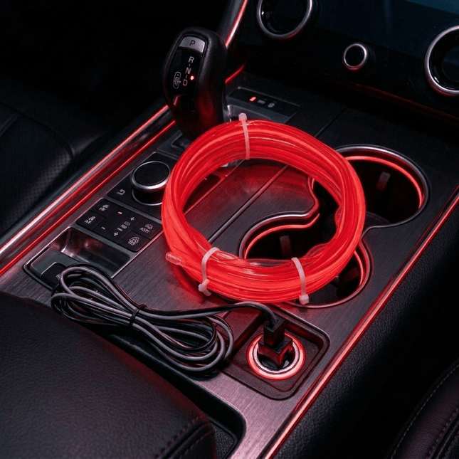 Einparts LED Ambient Interieurverlichting 5m Rood - Universele 12V Auto Sfeerverlichting 360 Graden Dunne 2mm Strip Compleet Pakket - VCTparts.nl