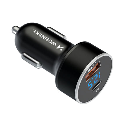 Wozinsky WDCCAC USB C USB A 36W Autolader Snellader met Display Zwart