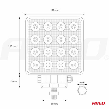 AMiO Krachtige Werklamp AWL10 16LED FLOOD 9-36V Verstraler Spot Robuust Offroad - VCTparts.nl