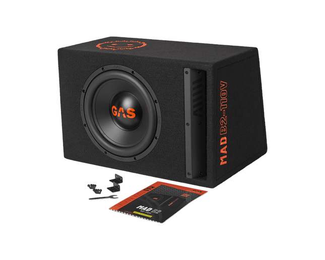 Gas Audio Power GAS MAD Level 2 10 Inch Subwooferkist met Subwoofer – Loaded Enclosure 300W RMS Krachtige Bass Upgrade Auto Audio Optimount 2