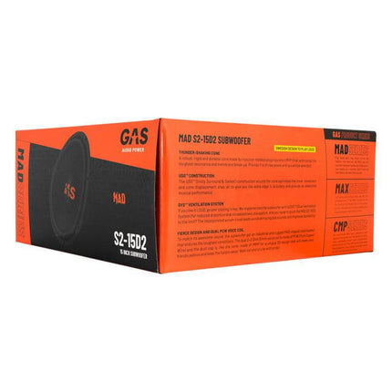 Gas Audio Power Gas Audio Power Gas Mad Level 2 Subwoofer 15" 2x2 Ohm voor Auto Geluidssystemen en Hoogwaardige Geluidskwaliteit Optimount 4