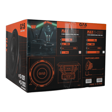 Gas Audio Power Gas Audio Power Gas Max Level 1 Subwoofer 12" 2x1 Ohm voor Auto Geluidssystemen en Hoogwaardige Geluidskwaliteit Optimount 6