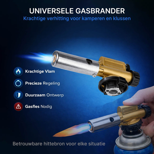 Gasbrander met Regelknop en Ontsteker – Krachtige Handbrander Verhitting voor Kamperen en Klussen - Gietijzeren Branderkop Cast Iron Burner - VCTparts.nl