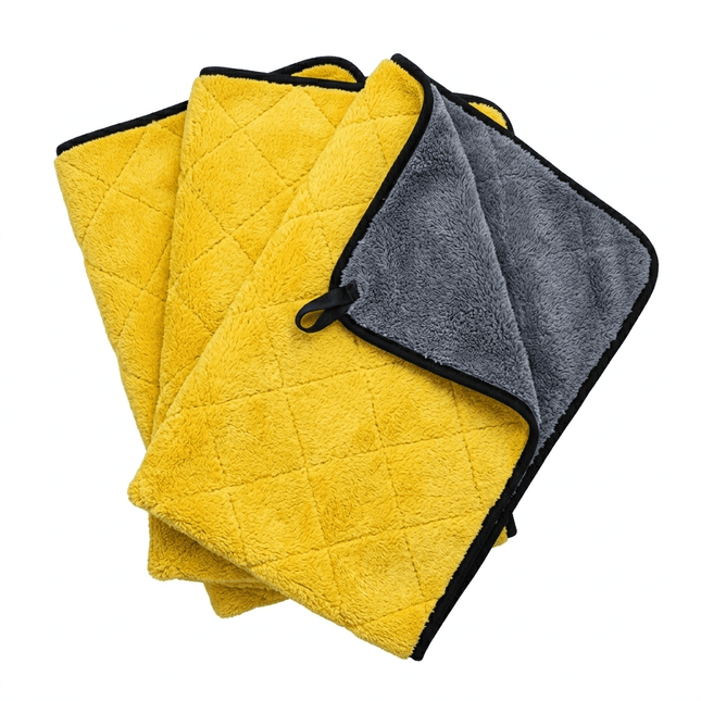 Glossio Glossio 3 - pack Ultra Dry Microvezel Droogdoek Geel/Grijs 30x40cm 950gsm voor Snel en Vlekkeloos Drogen AMiO 1