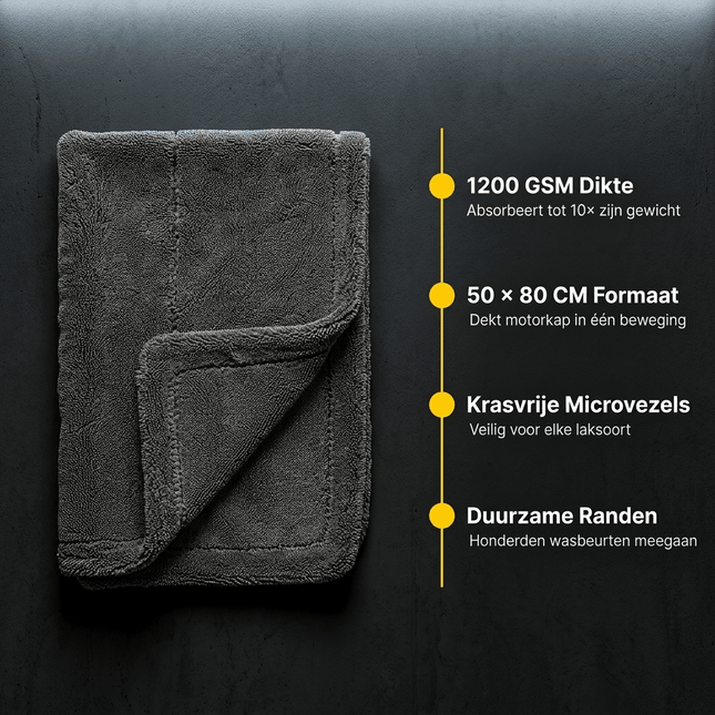 Glossio Glossio Absorberende Zachte Droogdoek voor een Streeploos Resultaat 1200gsm Groot (50 x 80cm) Grijs NORGOS 2