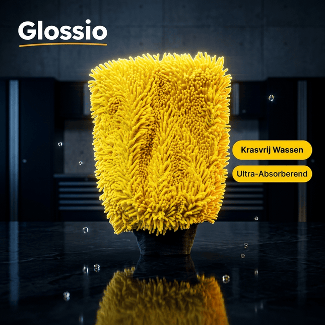 Glossio Glossio Auto Reinigings Washandschoen Washmitt met Absorberende Microvezel voor Streeploos Glansresultaat Geel AMiO 2