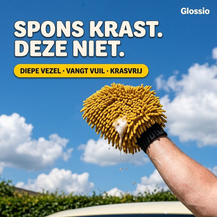 Glossio Glossio Auto Reinigings Washandschoen Washmitt met Absorberende Microvezel voor Streeploos Glansresultaat Geel AMiO 4