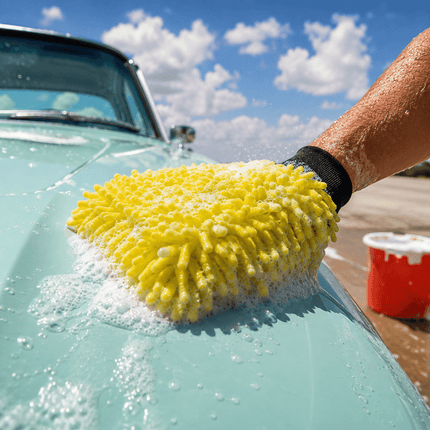 Glossio Glossio Auto Reinigings Washandschoen Washmitt met Absorberende Microvezel voor Streeploos Glansresultaat Geel AMiO 12