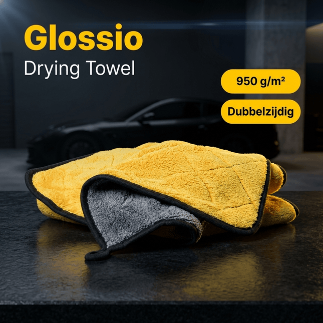 Glossio Glossio Ultra Dry Microvezel Droogdoek Geel/Grijs 30x40cm 950gsm voor Snel en Vlekkeloos Drogen AMiO 2