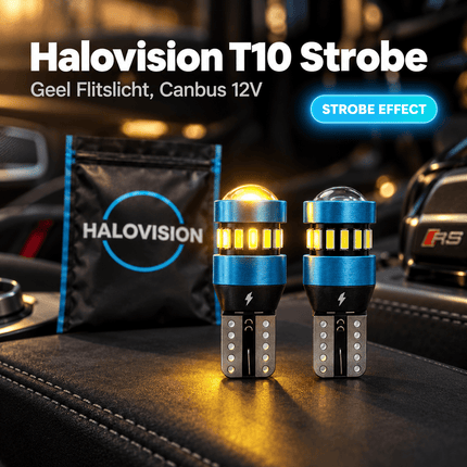 HaloVision Halovision T10 W5W LED Strobe Lampjes Geel 4500K - Flitsend Stadslicht Dagrijverlichting Koplamp Canbus 12V Steekfitting met Lens Set van 2 HaloVision 2