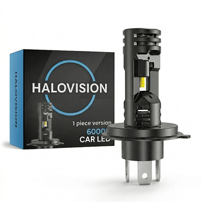 HaloVision Turbo LED Scheinwerfer H4 - 1 Stück 25W 30000Lm 6000K Kaltweiß - Canbus Plug & Play Motorrad Scheinwerfer mit Abblend- und Fernlichtfunktion